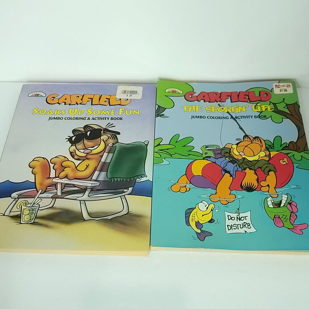 Lot Of 2 Garfield Cat Adult Kids Coloring Activity Book Sportin’ Life Soaks Fun
